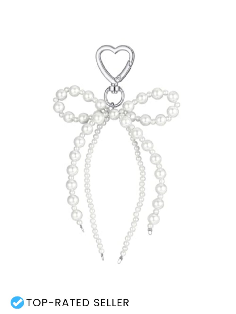 Faux Pearl Bow Keychain Charm Zinc Alloy Silver Heart Purse Bag Accessory